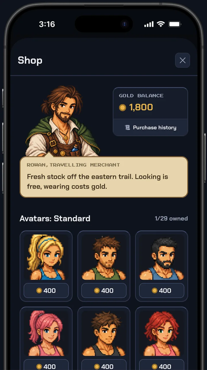 The shop: more than 140 avatars across five styles.